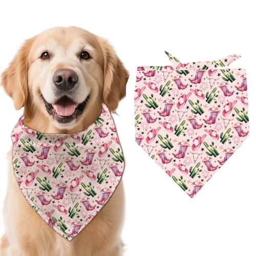 arricraft Hundehalstuch Mit Cowboy Motiv 1 Stück 78x39cm (30.7x15.35 Zoll) Rosa Western Cowboystiefel Hut Dreieck Verstellbar Bequem Haustier Lätzchen Waschbar Baumwolle Schal Halstuch Für Große Hunde von arricraft