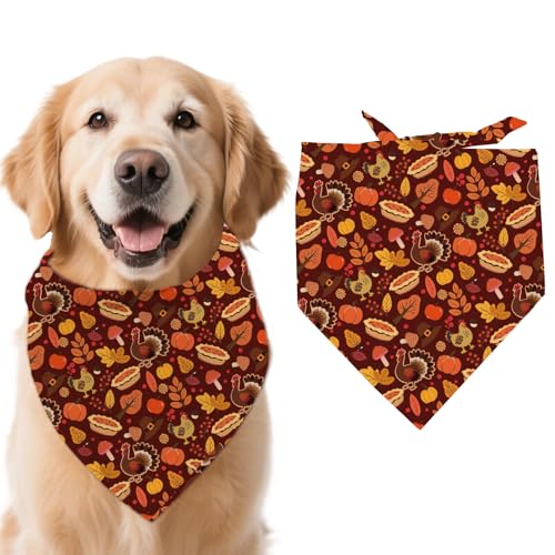 arricraft Hundehalstuch Mit Thanksgiving Motiv 1 Stück Dreieckiges Verstellbares Bequemes Haustier Lätzchen Mit Kürbis Ahornblatt Muster Waschbares Baumwolltuch Halstuch 78x39cm (30.7x15.35 Zoll) von arricraft