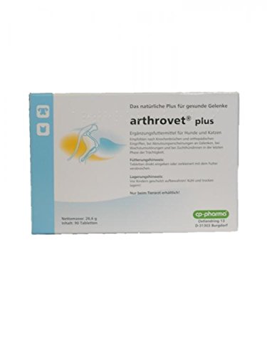 cp-pharma arthrovet Plus | 90 Tabletten | Ergänzungsfuttermittel für Hunde und Katzen | Für die physiologische Funktion der Gelenke und den Knochenaufbau von arthrovet plus