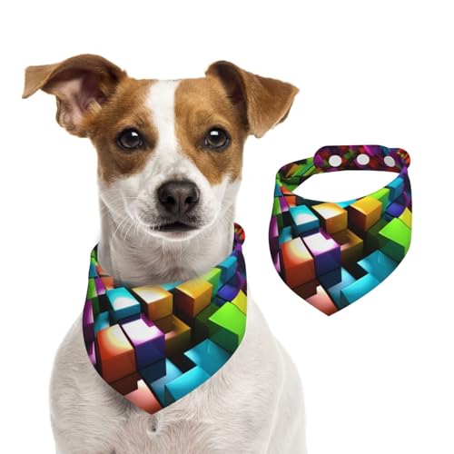 3D-Hundehalstücher mit bunten Würfeln, waschbar, verstellbar, Dreieckstuch, Lätzchen für Hunde, niedliche Haustier-Lätzchen für mittelgroße und große Hunde, Welpen und kleine Katzen von asbwuo