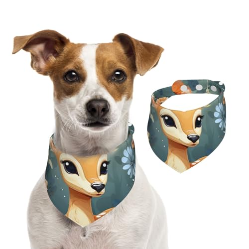 Cartoon-Hirsch-Blumen-Hundehalstücher, waschbar, verstellbar, Dreieckstuch, Lätzchen für Hunde, niedliche Haustier-Lätzchen für mittelgroße und große Hunde, Welpen und kleine Katzen von asbwuo