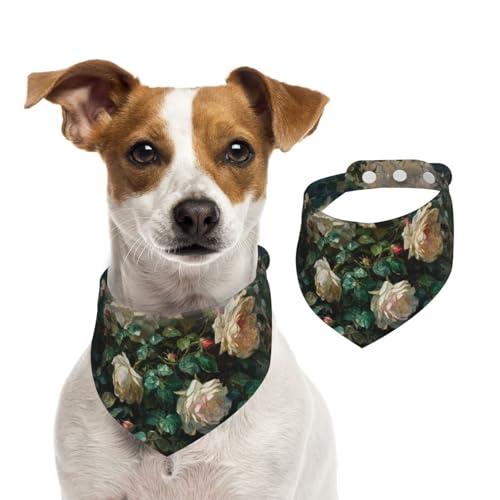 Hundehalstücher mit Rosen-Print, waschbar, verstellbar, Dreieckstuch, Lätzchen für Hunde, süße Haustier-Lätzchen für mittelgroße und große Hunde, Welpen und Katzen, Größe M von asbwuo