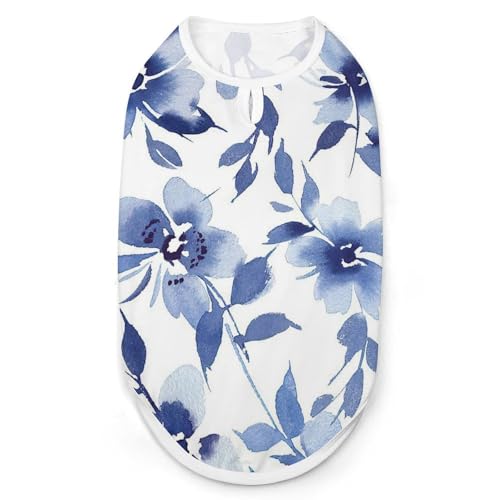 Modische Haustierweste mit blauen Aquarellblumen, leicht zu tragende Hundekleidung für kleine Hunde, tägliche Spaziergänge, Größe S von asbwuo