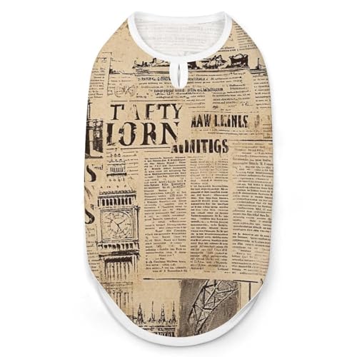 Retro-Weste für Haustiere mit altem Zeitungspapier aus London, modisch, leicht zu tragen, Hundekleidung für kleine Hunde, tägliche Spaziergänge, XL von asbwuo