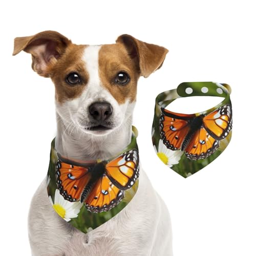Schmetterling auf Gänseblümchen, Hundehalstücher, waschbar, verstellbar, Dreieckstuch, Lätzchen, süße Haustierlätzchen für mittelgroße und große Hunde, Welpen und Katzen, Größe M von asbwuo