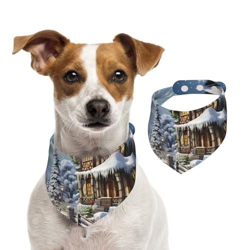 Weihnachts-Winter-Hundehalstücher mit fröhlicher Szene, waschbar, verstellbar, Dreieckstuch für Hunde, süße Haustier-Lätzchen für mittelgroße und große Hunde, Welpen und Katzen, Größe M von asbwuo