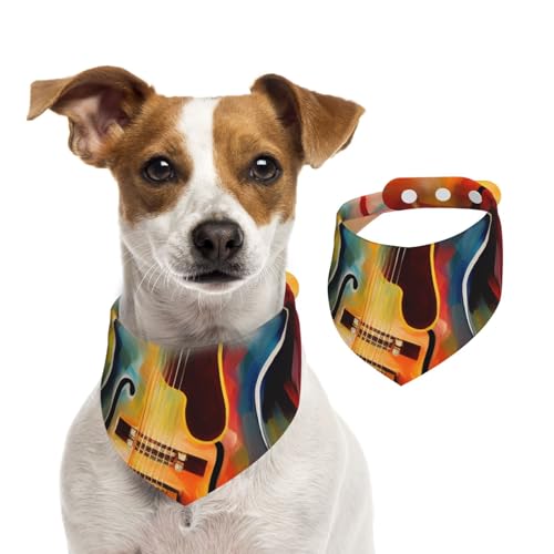 abstrakte Aquarell-Gitarre, Hunde-Halstücher, waschbar, verstellbar, Dreieckstuch, Lätzchen, süße Haustier-Lätzchen für mittelgroße und große Hunde, Welpen und große Katzen von asbwuo