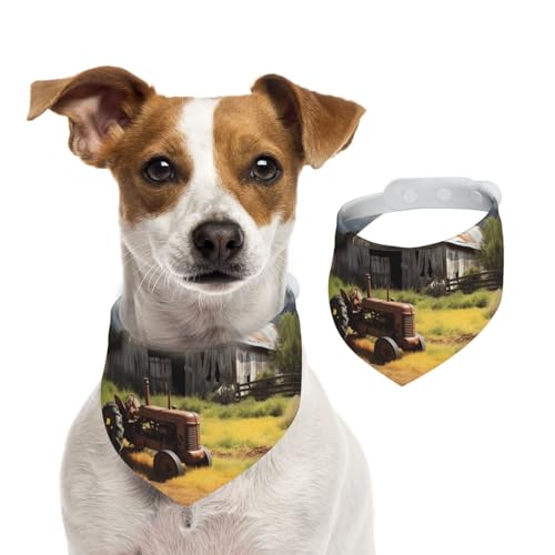 alte Holzscheune mit verrostetem Traktor, Hundehalstücher, waschbar, verstellbar, Dreieckstuch, Lätzchen, süße Haustier-Lätzchen für mittelgroße und große Hunde, Welpen und kleine Katzen von asbwuo