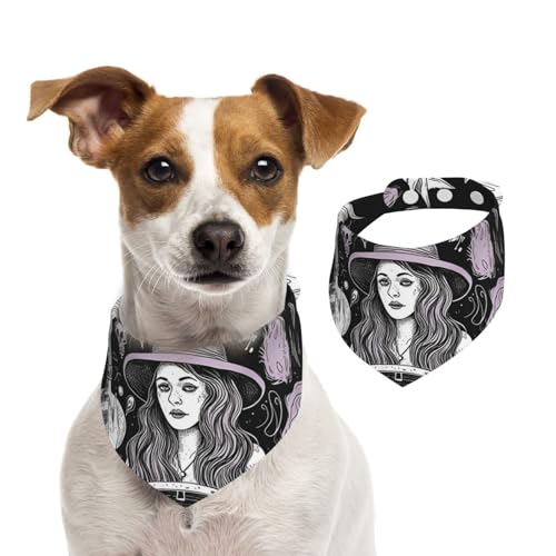 magische Hexe, Hexerei, böhmische Zeichnung, Hunde-Halstücher, waschbar, verstellbar, Dreieckstuch, Lätzchen, süße Haustier-Lätzchen für mittelgroße und große Hunde, Welpen und kleine Katzen von asbwuo