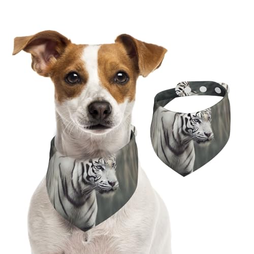 weiße Tiger-Hundehalstücher, waschbar, verstellbar, Dreieckstuch, Lätzchen für Hunde, süße Haustier-Lätzchen für mittelgroße und große Hunde, Welpen und Katzen, Größe M von asbwuo