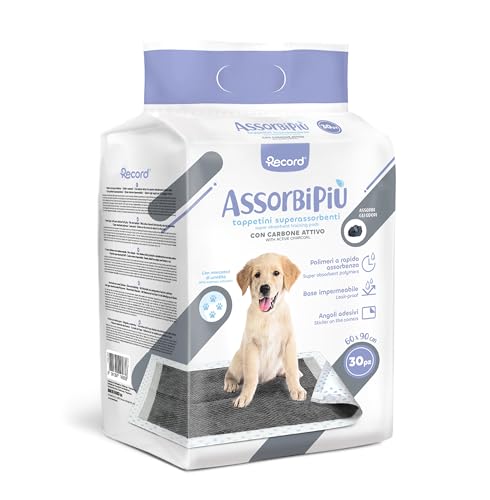 Record Hygienematten Absorbipiù Einweg-Hundeschlafer mit Aktivkohle fur Hunde. Extra Absorbierend. Reißfest und Geruchsdicht | 60x90cm, Packung mit 30 Stuck Record Hygienematten Absorbipiù Einweg-Hundeschlafer mit Aktivkohle fur Hunde. Extra Absorbierend. Reißfest und Geruchsdicht | 60x90cm, Packung mit 30 Stuck von Record