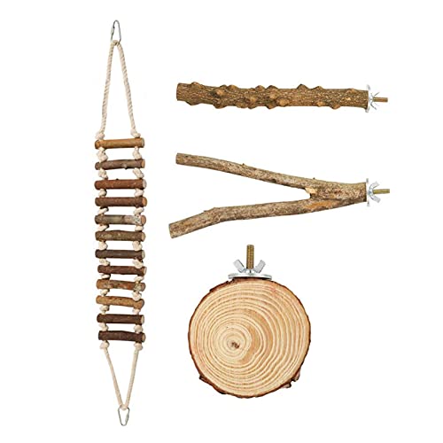 astound Vogelspielzeug | Stehen Sie natürliche Vogelleiter aus Holz mit kreisförmiger Plattform - 4 Stück hängendes Kauvogel-Leiterspielzeug für Papageien, Aras, Papageien, Unzertrennliche von astound