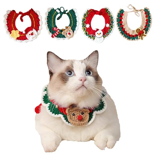 4 Packung Weihnachtshalsband für Katzen und Hunde, Hirsch, Weihnachtsmann, Schneeflocke, Haustierzubehör für Weihnachten (Gruppe A, M) von atibi