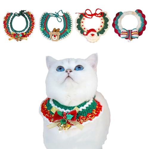 4 Packung Weihnachtshalsband für Katzen und Hunde, Hirsch, Weihnachtsmann, Schneeflocke, Haustierzubehör für Weihnachten (Gruppe C, S) von atibi