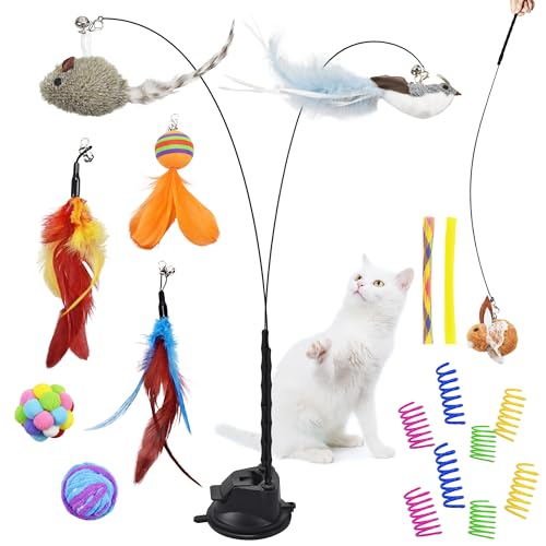 atopo 22 Stück Katzenspielzeug Katzenangel Stabil mit Federn Spielangel für Katzen - Katzenminze -Katzenspielzeug Selbstbeschäftigung mit Maus Interactives Cat Toys Set von atopo