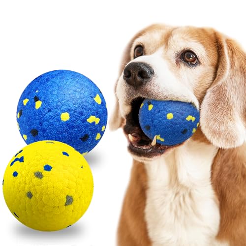 auomii Hundebälle, unzerstörbare Tennisbälle für Hunde, langlebig, federnd, Hundespielzeug, Bälle für aggressive Kauer, interaktives Hundespielzeug für Wasserspielzeug, Apportierbälle, Gelb, Blau, 2 von auomii