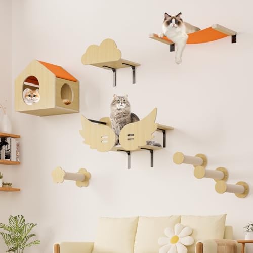 automoris Katzen-Wandregale für Wand, Katzenwandmöbel, Katzenregale für die Wand, Kletterwand für den Innenbereich, Katzentreppe, Haus und Brücke mit Flügelform für Katzenwand, Orange und Beige, 8 automoris Katzen-Wandregale für Wand, Katzenwandmöbel, Katzenregale für die Wand, Kletterwand für den Innenbereich, Katzentreppe, Haus und Brücke mit Flügelform für Katzenwand, Orange und Beige, 8 von automoris