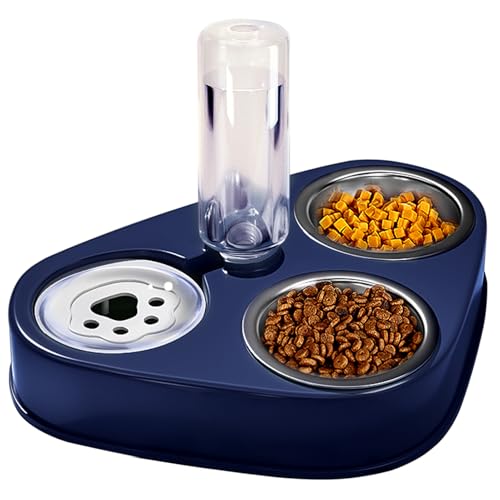 Rostfreier Stahl Doppelnapf,3 in 1 Katzenfutternäpfe Hoch mit Automatischem Wasserspender,Doppelter Futternapf Kleine und Mittlere Katzen und Hunde (Blau) von auvstar