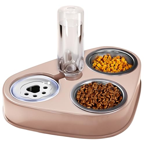 Rostfreier Stahl Doppelnapf Katzen,3 in 1 Futternapf Katzen,Katzenfutternäpfe Hoch mit Automatischem Wasserspender,Doppelter Futternapf Kleine und Mittlere Katzen und Hunde (Rosa) von auvstar