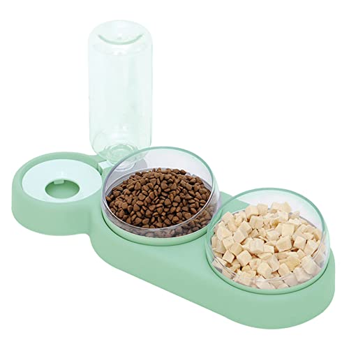 auvstar Katzennapf,Futternapf Katze,Fressnapf Katze 3 in 1 Katzen Napfset,rutschfeste Katzennapf Erhöht mit Automatischem Wasserspender für Kleine und Mittelgroße Hunde und Katzen (Grün) von auvstar