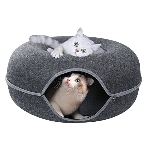 Katzenhöhle, Katzentunnelbett für Indoor-Katzen, Katzen-Donut-Tunnel für Haustier-Katzenhaus, abnehmbarer runder Katzenfilz mit Spukloch, und waschbares großes Donut-Katzenbett für kleine Haustiere, von awakentti