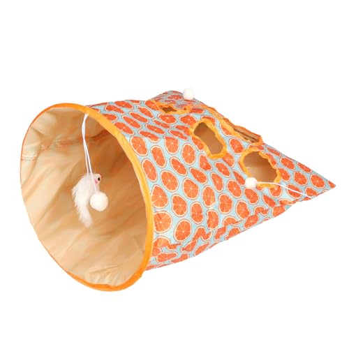 Katzentunnelbeutel für Indoor-Katzen, selbstinteraktives Spielzeug, Knisterpapier, zusammenklappbar, interaktiv, Haustier-Katzenröhren mit Plüschball für Katzen, Kaninchen, drinnen (Orange) von awakentti