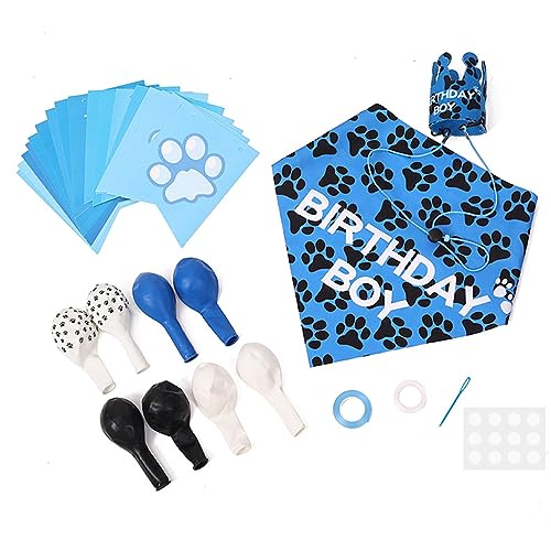 Style Dog Birthday Party Supplies – Hunde-Geburtstags-Bandana-Set – Bandana für mittelgroße und große Hunde, Partyhut, Flagge, Luftballons und Krawatte für Hundegeburtstagsparty-Dekorationen (Blau von awakentti