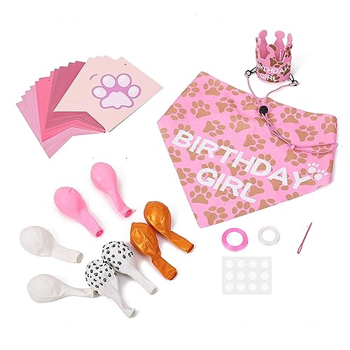 Style Dog Birthday Party Supplies – Hunde-Geburtstags-Bandana-Set – Bandana für mittelgroße und große Hunde, Partyhut, Flagge, Luftballons und Krawatte für Hundegeburtstagsparty-Dekorationen (Rosa Style Dog Birthday Party Supplies – Hunde-Geburtstags-Bandana-Set – Bandana für mittelgroße und große Hunde, Partyhut, Flagge, Luftballons und Krawatte für Hundegeburtstagsparty-Dekorationen (Rosa von awakentti