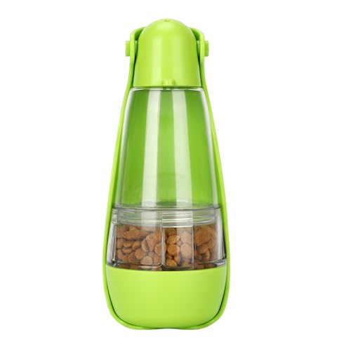 Welpenbedarf, tragbare Haustier-Wasserflasche mit Futterbehälter, 5-in-1-Outdoor-Haustierzubehör mit Hundetrinkflasche, Lebensmittelaufbewahrungsbehälter und Kotbeutel (Grün, 8,5 x 8,5 x 20,3 cm) von awakentti