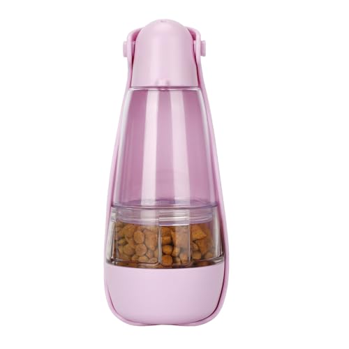 Welpenbedarf, tragbare Haustier-Wasserflasche mit Futterbehälter, 5-in-1-Outdoor-Haustierzubehör mit Hundetrinkflasche, Lebensmittelaufbewahrungsbehälter und Kotbeutel (Rosa, 8,5 x 8,5 x 20,3 cm) von awakentti