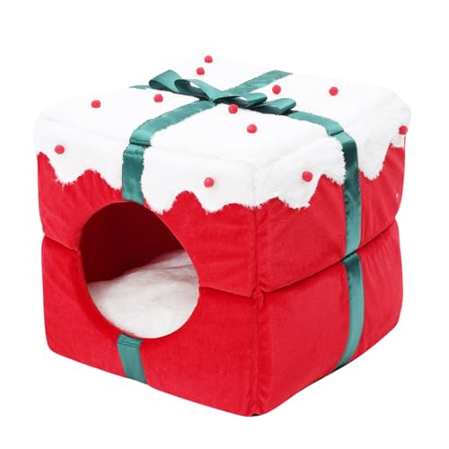 awakentti 2-in-1 Weihnachtskatzenbett, kann als Weihnachtskatzenstreu oder Weihnachts-Katzen-Sofabett verwendet werden, maschinenwaschbar und trocknergeeignet für kleine Hunde oder Häschen von awakentti