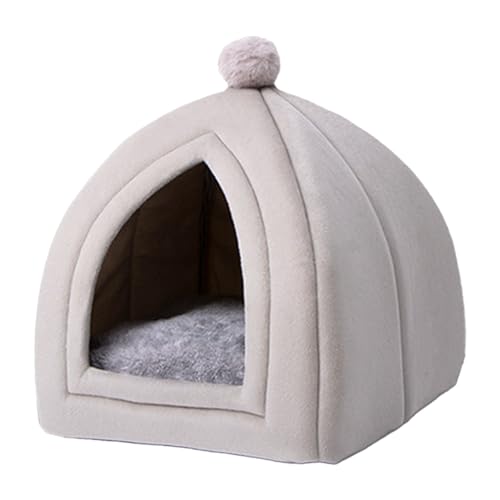 awakentti Katzenbett aus Filz, ultraweiches Plüschkissen, halbgeschlossenes Design, einfache Reinigung, weiche und selbstwärmende Kätzchenbetten, für Katzen und kleine Hunde (L) von awakentti