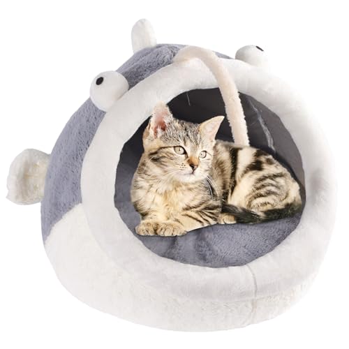 awakentti Katzenhöhle, Katzenbetten für Indoor-Katzen, abnehmbares, halbgeschlossenes kleines Hundebett, Cartoon-Ohr-Design, Haustierbett mit Pompon, für Katzen, Kätzchen, Hunde, Welpen und Kaninchen von awakentti