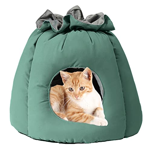 awakentti Katzenhöhle, Katzenbetten für Indoor-Katzen, einzigartiges Geldbeutel-Design, halbgeschlossenes kleines Hundebett mit rutschfester Unterseite für Indoor-Katzen oder kleine Hunde, Welpen, von awakentti