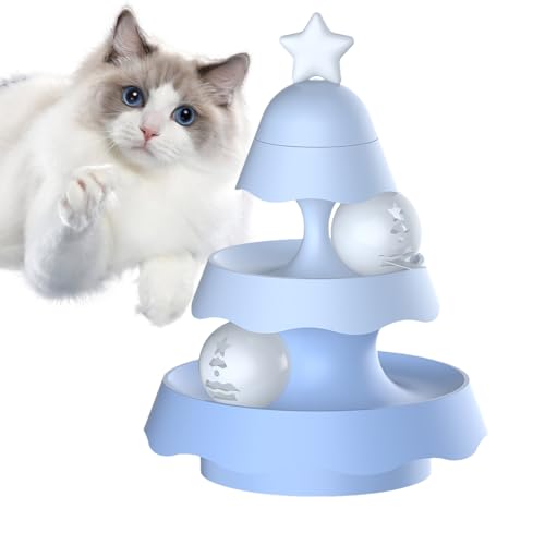 awakentti Katzenspielzeug Roller, 3-stufiger Ballturm mit abnehmbaren Bällen, interaktives Katzenspielzeug, Katzenballbahnspielzeug für Kätzchen, geistige körperliche Übung (Blau) von awakentti