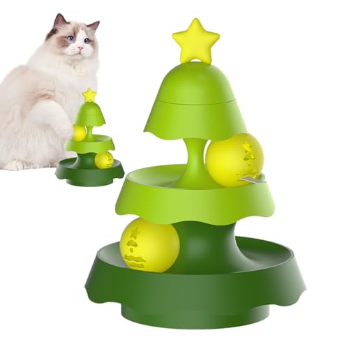 awakentti Katzenspielzeug Roller, 3-stufiger Ballturm mit abnehmbaren Bällen, interaktives Katzenspielzeug, Katzenballbahnspielzeug für Kätzchen, geistige körperliche Übung (Grün) von awakentti