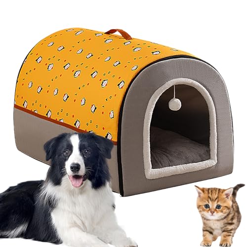 awakentti Winter Katzenhaus, Warmes Haustierbett, Katzenversteck mit Plüschball, Halbgeschlossene Katzenhütte Abnehmbar und Waschbar für Kleine Hunde und Katzen, Hundebett Haustier Schlafnest (B) von awakentti