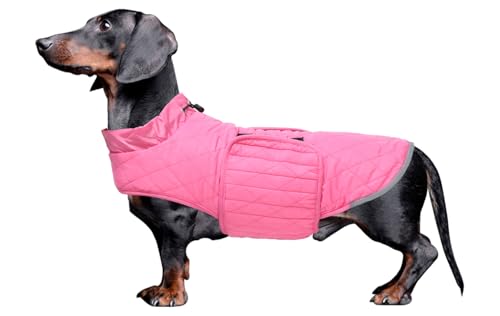 Babepet Steppmantel für Dackel, wasserdichte Winterjacke für kleine Hunde mit Fleecefutter, reflektierender Wurstpullover mit Geschirrloch, Rosa, Größe XS Babepet Steppmantel für Dackel, wasserdichte Winterjacke für kleine Hunde mit Fleecefutter, reflektierender Wurstpullover mit Geschirrloch, Rosa, Größe XS von babepet