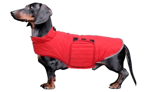 Babepet Steppmantel für Dackel, wasserdichte Winterjacke für kleine Hunde mit Fleecefutter, reflektierender Wurstpullover mit Geschirrloch, Rot, Größe L Babepet Steppmantel für Dackel, wasserdichte Winterjacke für kleine Hunde mit Fleecefutter, reflektierender Wurstpullover mit Geschirrloch, Rot, Größe L von babepet