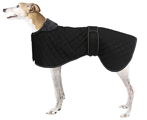 Wasserdichter Windhundmantel, Whippet-Winterjacke mit Fleecefutter, verstellbare Outdoor-Haustierbekleidung für mittelgroße oder große Hunde, ideal für Windhunde, Whippet, Lurcher, Salukis – Schwarz von babepet