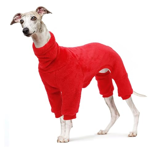 babepet Flauschiger Samtmantel für Windhunde, Whippet-Kleidung mit Beinen, winddichter Rollkragen-Hunde-Overall, Hunde-Fleece-Pyjama, super warmer Winterpullover für Whippet, Lurcher, Salukis-Rot-S von babepet