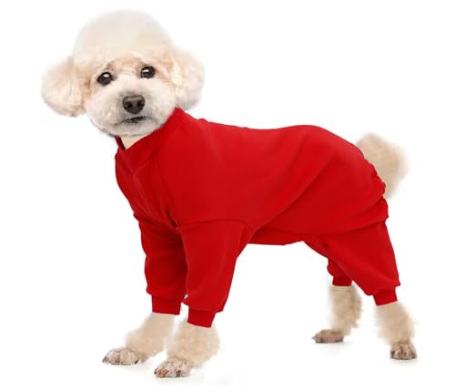 babepet Gemütlicher Baumwollmantel für Hunde mit Fleecefutter, Ganzkörper-Pullover mit vier Beinen, Welpenpullover für Hunde, Outdoor oder Indoor, für kleine, mittelgroße und große Hunde, Rot-XL von babepet