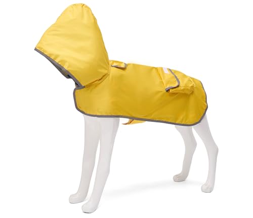 babepet Hunde-Regenmantel, wasserdicht, leicht, verstaubar, Regenponch, reflektierend, mit Kapuze, für Welpen, mit tragbarer Tasche, Gelb, XXL von babepet