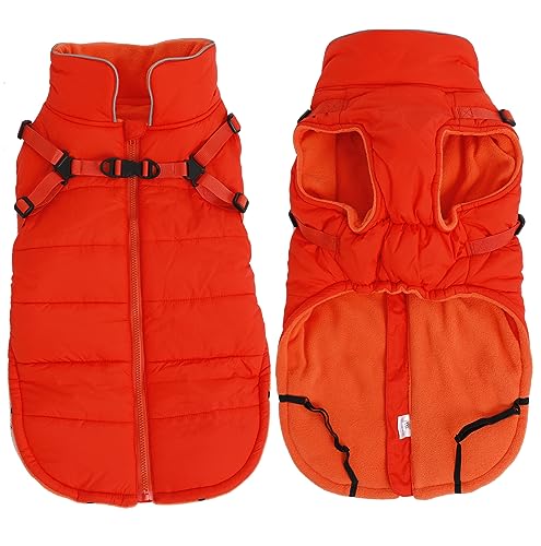 Abepet Wintermantel für Haustiere, Geschirr, Jacke, wasserdicht, reflektierend, mit verstellbarem Brustgurt, mit Fleece gefüttert, Kostüm für kleine Hunde, Outdoor, Orange, M von babepet