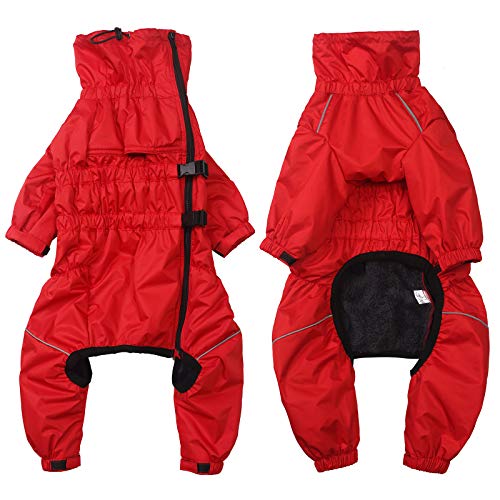 babepet Hunde Wintermantel 1/2 Hosenanzug mit Beinen, Wasserdicht Regendicht Hund Jumpsuit mit Fleece Futter, Winddicht, reflektierend, für Kleine und mittelgroße Hunde-Rot-L von babepet