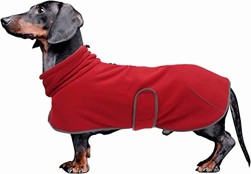 babepet Hunde Wintermantel mit warmem Fleece Futter, perfekt für Dackel, Outdoor-Hundebekleidung mit verstellbaren Bändern und Loch für Geschirr-Rot-M von babepet