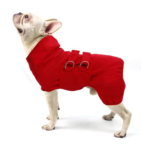 babepet Hundemantel, wasserdicht, für Hunde, warme Fleece, Winterjacke, doppellagig, kleine Hundekleidung mit winddichtem Rollkragen, verstellbar, mittelgroß, mit doppelter O-Ring-Schnalle, Rot-S von babepet