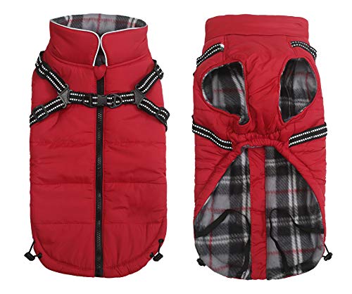 babepet Warme Winter Hundemäntel für Hunde Haustier mit Brustgurt, wasserdicht und reflektierend, Winterkleidung mit Geschirr, Outdoorjacken Weste für kleine,mittlere Hunde-Rot-L von babepet