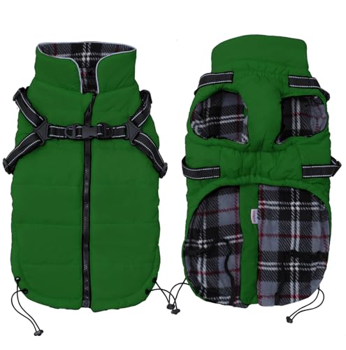 Babypet Warmer Haustier-Hundemantel mit Geschirr, wasserdichte Jacke, Hundekleidung mit Reißverschluss für Winterspaziergänge, Grün, Größe XL von babepet