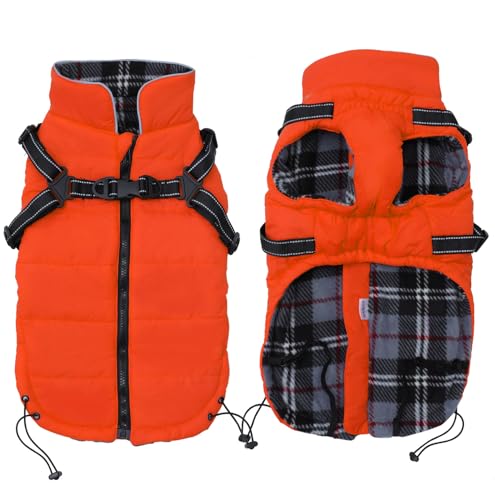 babepet Warmer Hundemantel mit Geschirr, wasserdicht, für kleine Hunde, Geschirr, Winterkleidung mit Brustgurt, Haustiermantel mit Reißverschluss für Spaziergänge im Freien, Orange, Größe XL babepet Warmer Hundemantel mit Geschirr, wasserdicht, für kleine Hunde, Geschirr, Winterkleidung mit Brustgurt, Haustiermantel mit Reißverschluss für Spaziergänge im Freien, Orange, Größe XL von babepet